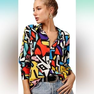 Retro color block blouse- 90s vibe!